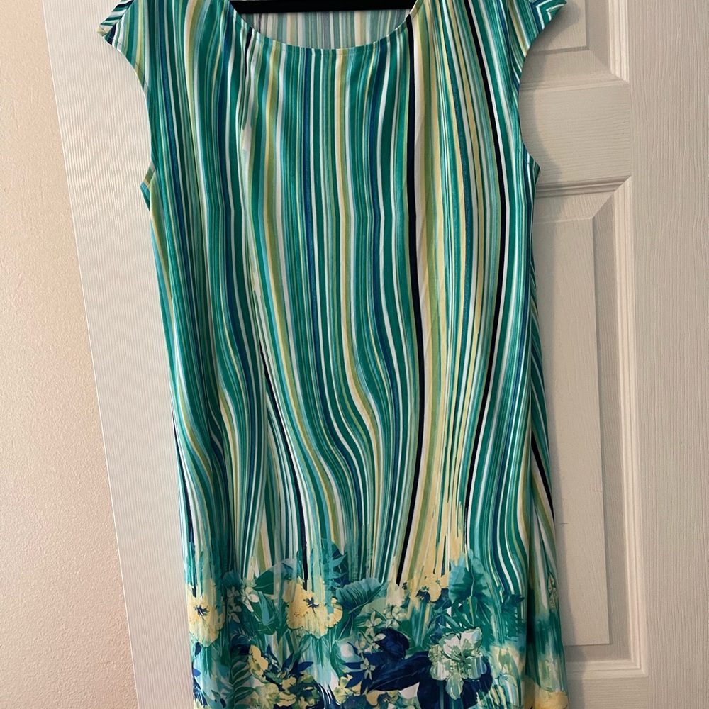 Chico's Pleated Tiered Green and Yellow Midi Dress